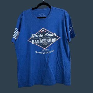 Uncle Sams Old Fashioned Barbershop Blue T-Shirt Large By Grunt Style 100% Cotto